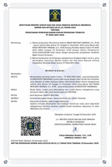 SK Pengesahan Kemenkumham