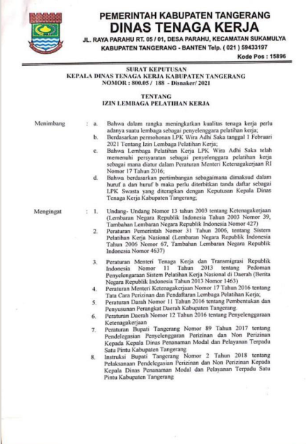 SK Disnaker Kabupaten Tangerang